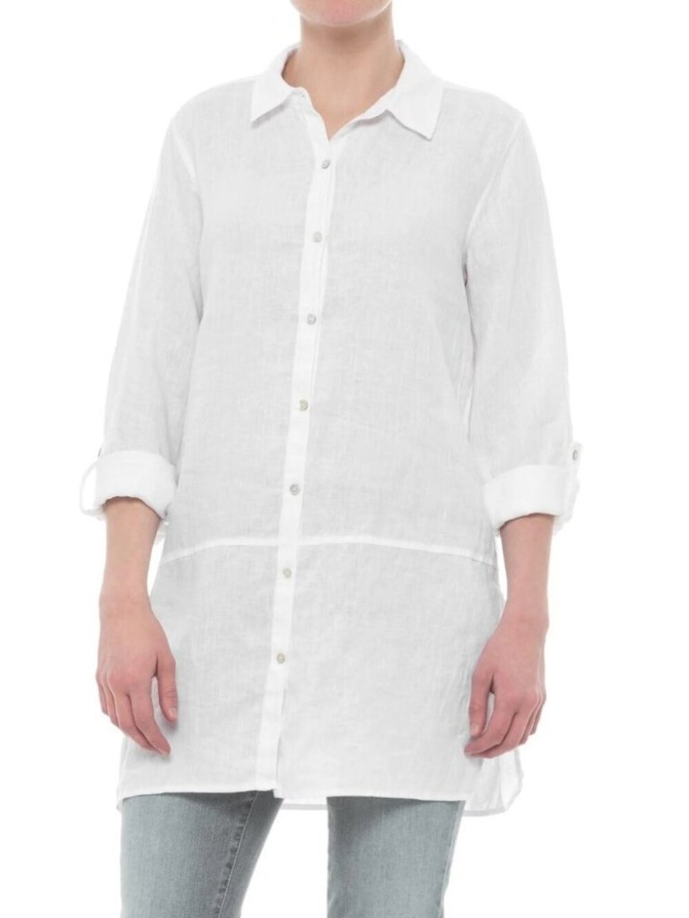 TAHARI 100% linen tunic shirt in white (L)
